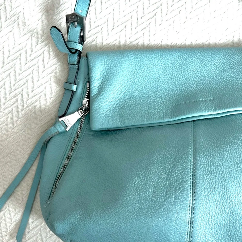 AIMEE KESTENBERG Baby Blue Genuine Leather Slouchy Hobo Purse Designer Bag - Picture 13 of 15